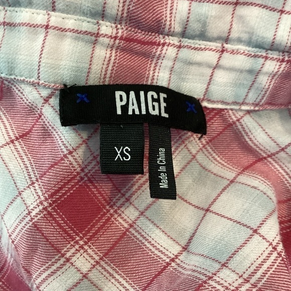 PAIGE Top Size XS Pink Plaid Long Sleeve Button Front - Picture 6 of 7